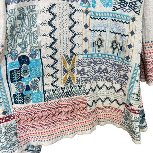 BIYA Johnny Was Floral Embroidered Open Front Hooded Cardigan Multicolor Medium - Picture 8 of 13